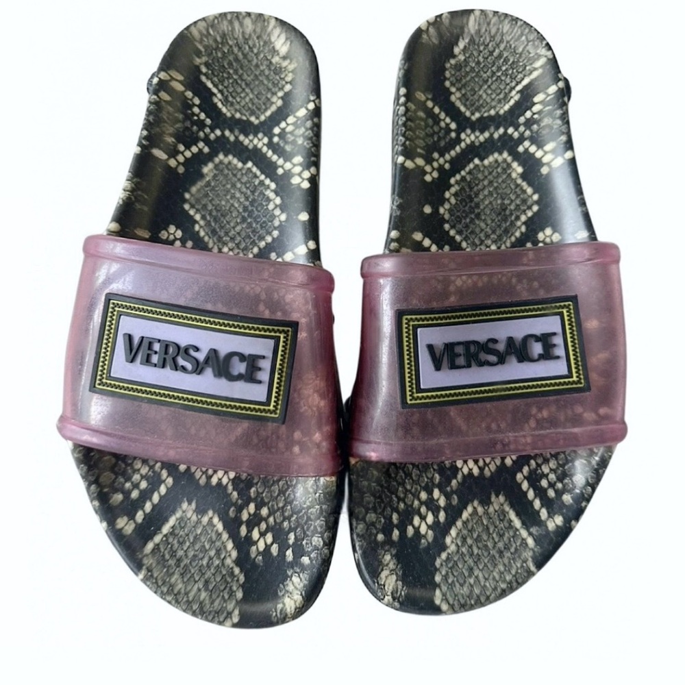 Versace Pink and Black Slide Sandals